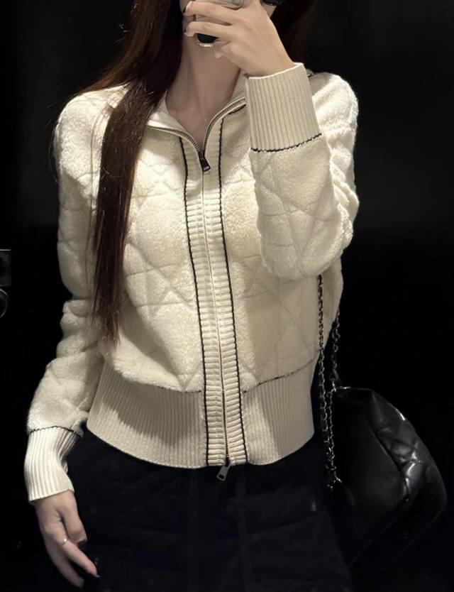 High-end version hit Celine Celine diamond double zipper sweater cardigan jacket
