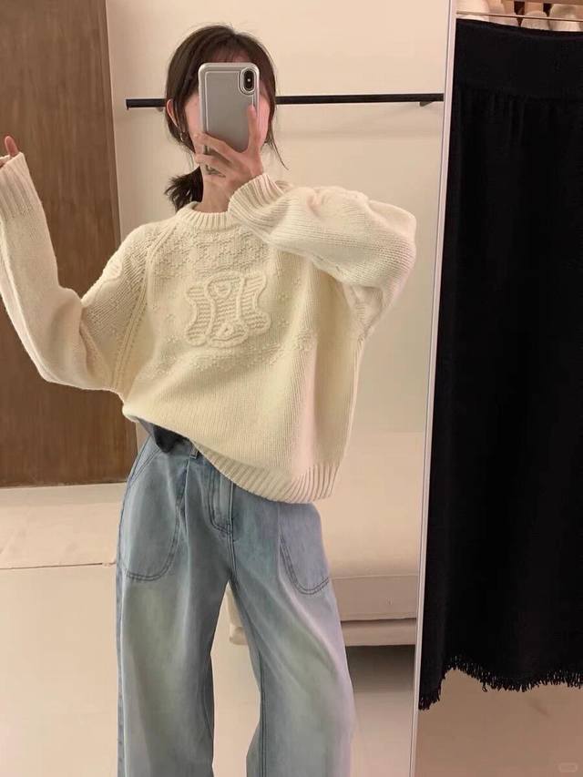 High-end version of Bai Lu's style Celine Ce1In* Arc de Triomphe crocheted white
