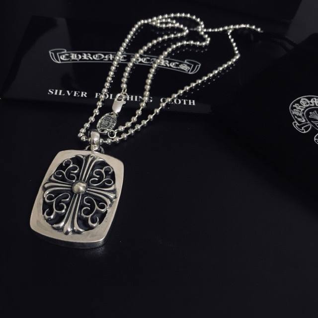 Chrome Hearts Cross Palace Flower Square Pendant Necklace with Complete Packagin
