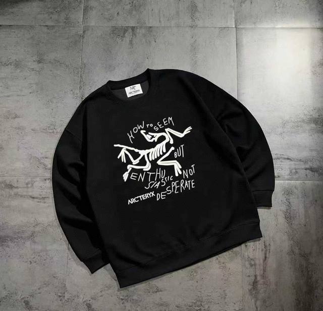 New Arrival Silver Fox Velvet Arc'teryx Letter Series Basic Couple Round Neck S