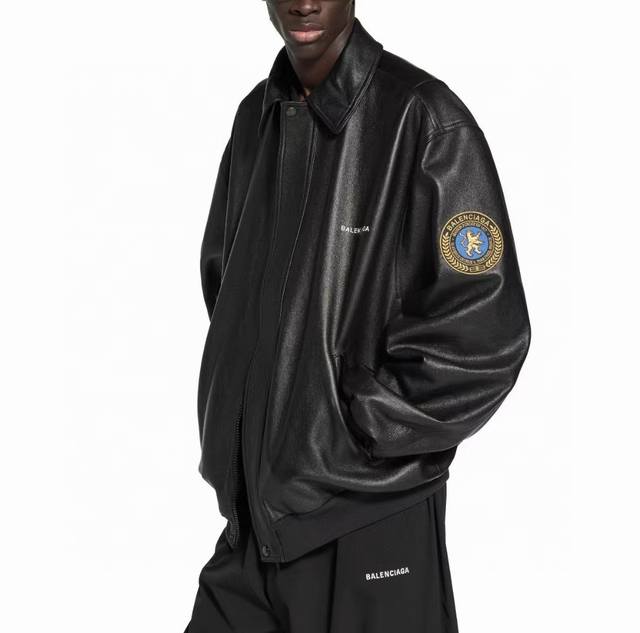 Balenciaga imitation PU leather jacket Loose version for men and women This flyi
