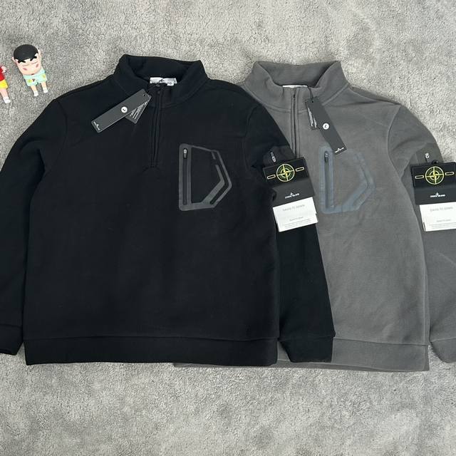 Actual photos Stone Island Autumn Plush and Thickened Half Zipper Turtleneck Swe