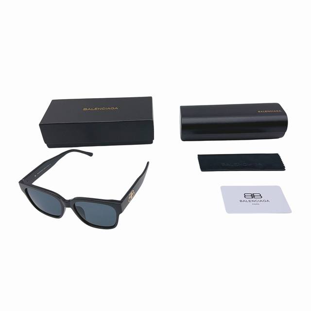 Balenciaga D-shaped square-shaped acetate sunglasses, unisex, couple's pair, bla