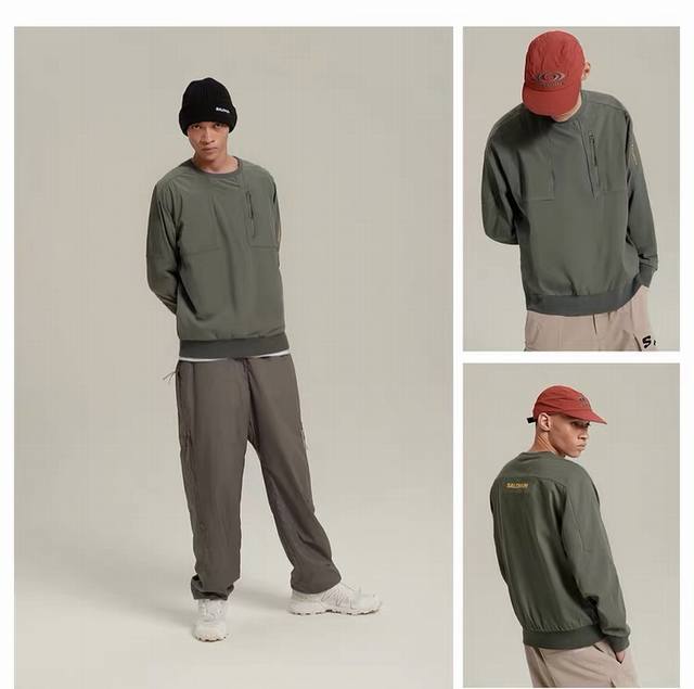 Salomon Men's Spring/Summer Casual Crew Neck Sweatshirt Slate Stretch Mtm M, Sal