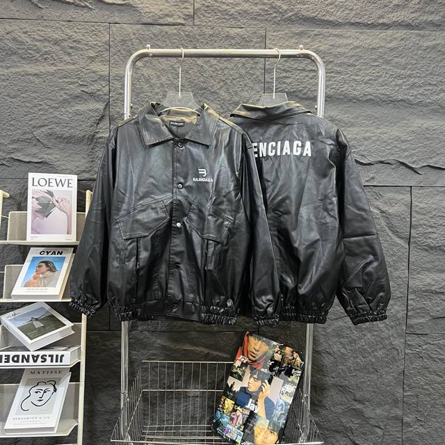 High-end Balenciaga leather motorcycle jacket, loose and fashionable, high stree