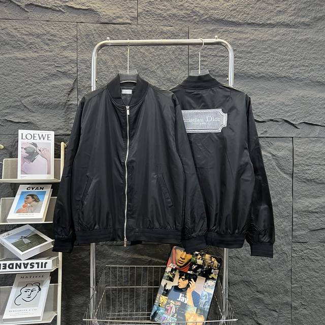 Top version new Dior Cd2025Ss back embroidered bomber jacket, black, unisex styl