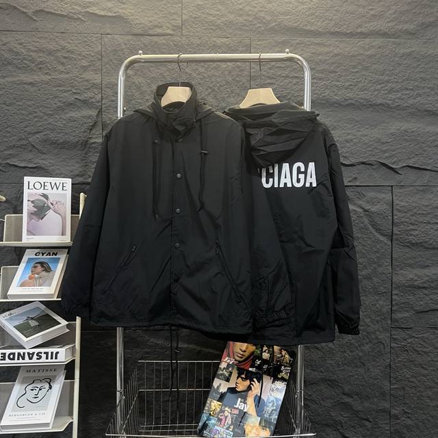 Balenciaga Blcg classic waterproof windbreaker jacket with back lettering print.