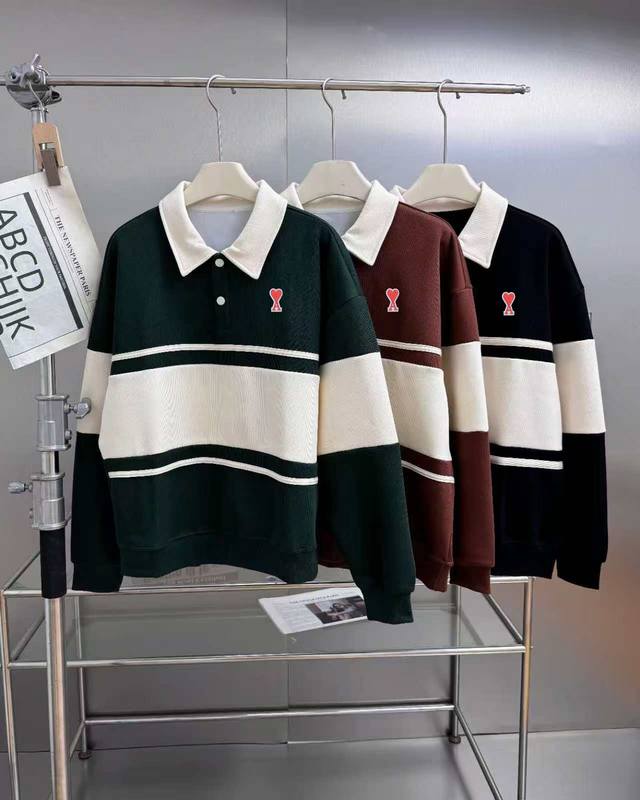 Ami 2025 Fall New Arrival Men's Long-Sleeved Thickened Interlocking Color Lapel