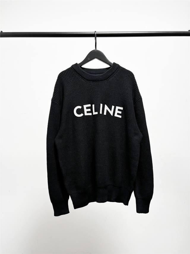 Sweater, unisex style! Celine's classic letter patch crewneck knit sweater. Cel