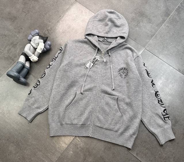 Trendy Chrome Hearts Cardigan Sweater with Embroidered Sleeves for Men and Wome