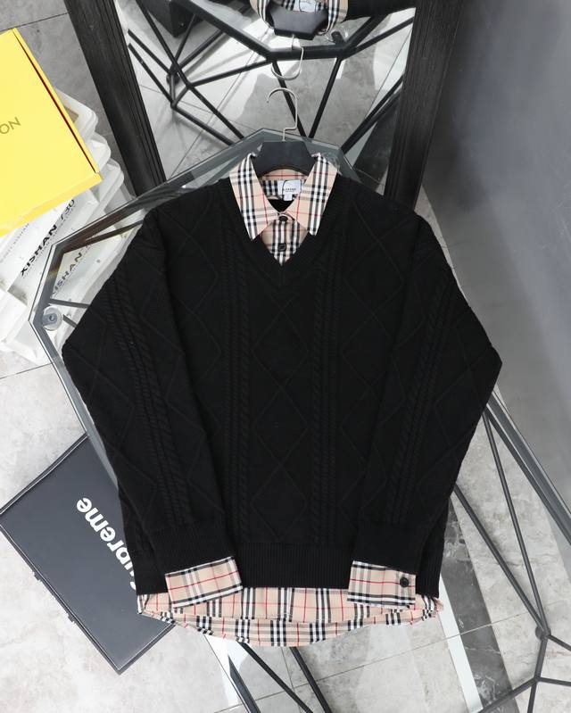 Top-of-the-line Burberry 24Fw plaid patchwork sweater and shirt . Made of fine