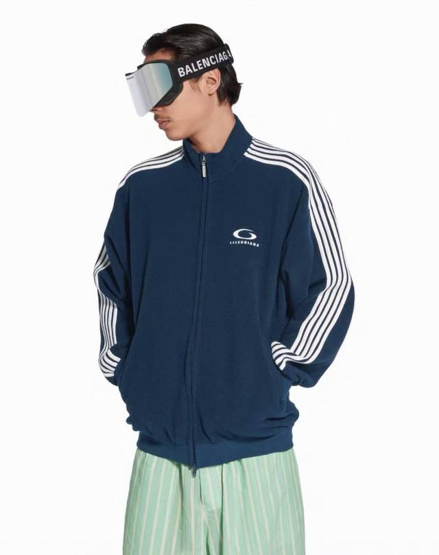 Balenciaga Fw25 stand-up collar polar fleece five-stripe jacket, unisex style .