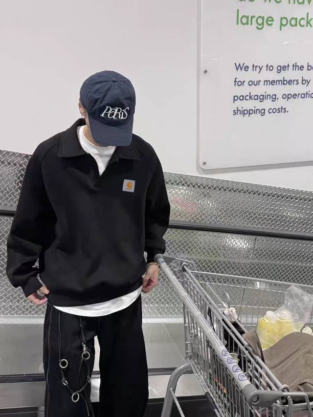 For Carhartt classic small logo lapel long-sleeved sweatshirt Customized main lo