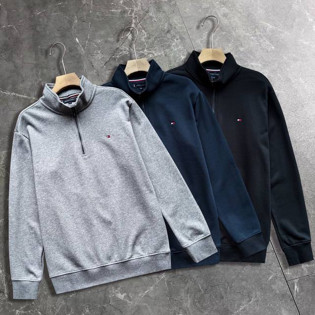 High-quality Tommy men's 2025 autumn zippered sweatshirt pullover, new high-end