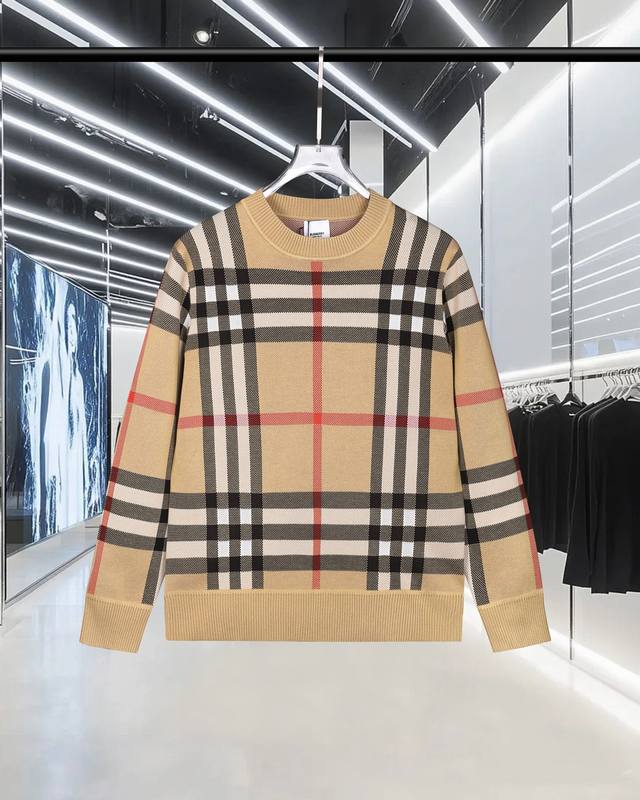 For Burberry classic colorblock plaid pullover knit sweater, imported wool blen
