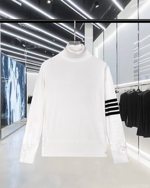 For Thom Browne long-sleeved turtleneck sweater Tb classic four-bar basic style,