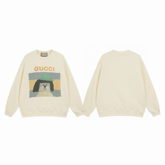 Gucci Playful Mushroom-Head Puppy Print Logo and Lettering Couple Crewneck Sweat