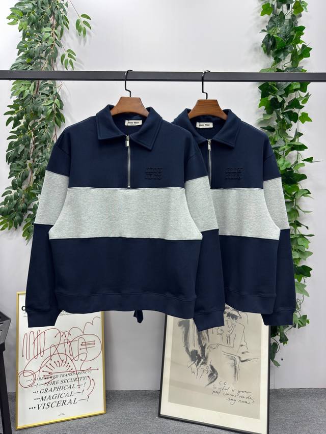 In stock: #25Fw New Fall Arrival! Brand: Miumiu Zipper Lapel Sweatshirt! Color: