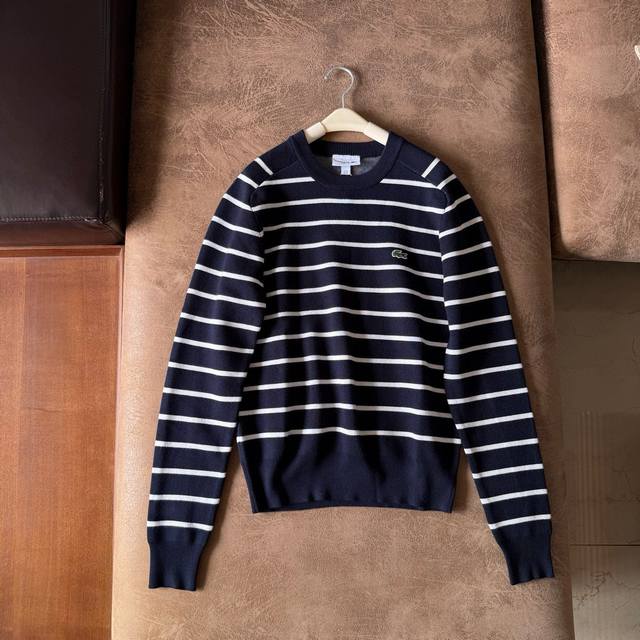 Lacoste Men's Fall 2025 Simple Striped Crewneck Sweater, Unisex Couple's Style S