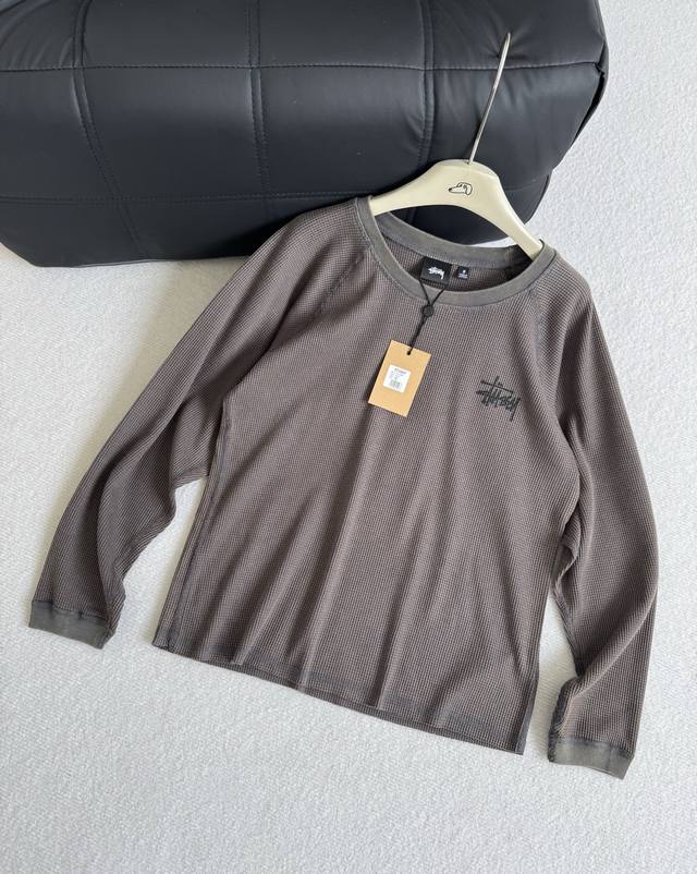 Stussy Autumn Collection Logo Design Raglan Waffle Long Sleeve American Retro T-