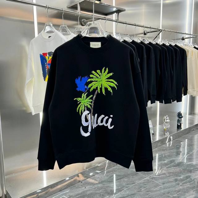 New arrival 2025Ss new spring Gucci hand-painted coconut tree letter print roun