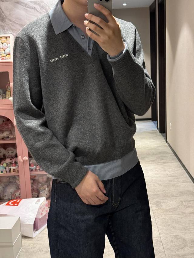 Model Image Miumiu 25Fw Wool Blend Fake Two-Piece Sweater The best, top-tier ve