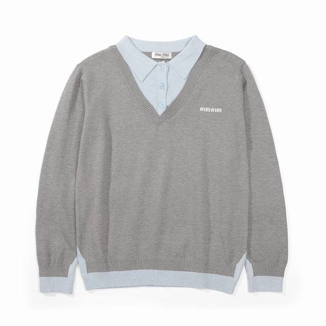 Miumiu 25Fw wool blend fake two-piece sweater . The best, top-tier version is n