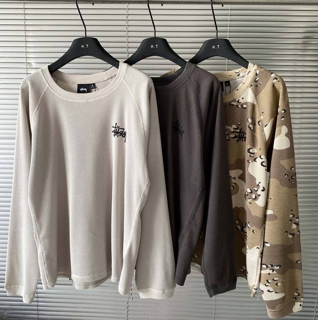 Stussy Autumn Collection Logo Design Raglan Sleeve Waffle Long Sleeve American R