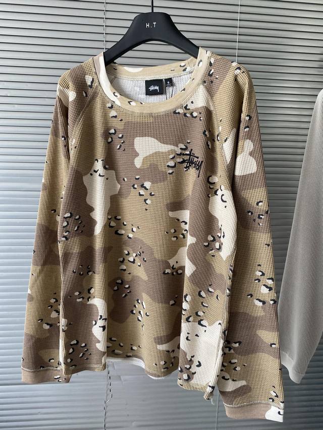 Stussy Autumn Collection Logo Design Raglan Sleeve Waffle Long Sleeve American R