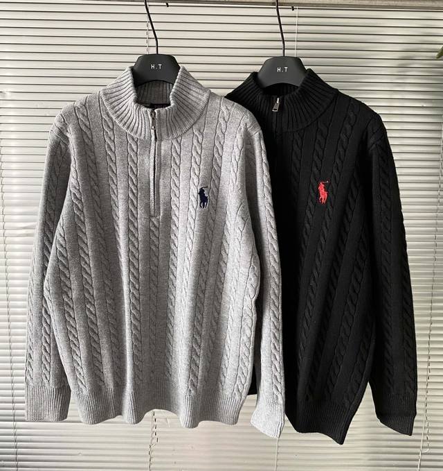 ! High-quality Ralph Lauren pony embroidered half-zip stand-up collar solid colo