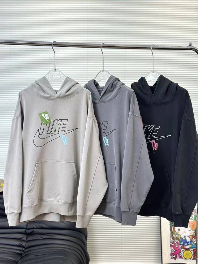 Nike colorful hook loose casual versatile hooded sweatshirt Unisex washed "pure