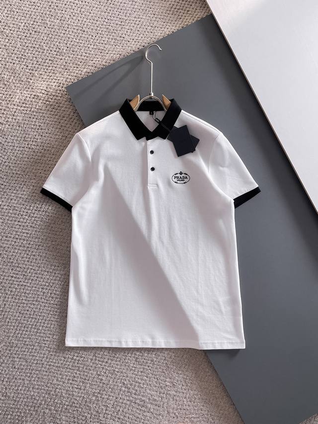 Prada's 2025Ss new summer letter logo men's lapel polo shirt! A classic business