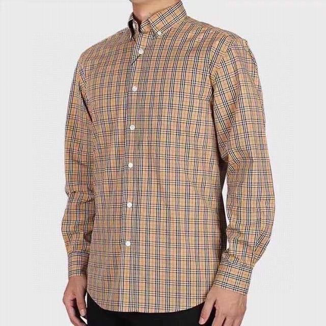 B men's classic small plaid classic yellow shirt, original product, pure cotton