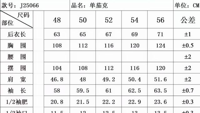 Lv size table 25066Fjl