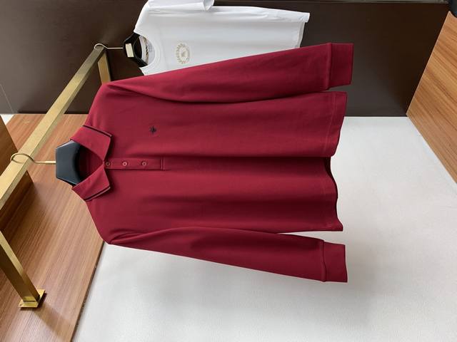 Dior men's high-end, simple, thickened, fleece-lined lapel long-sleeved T-shirt,