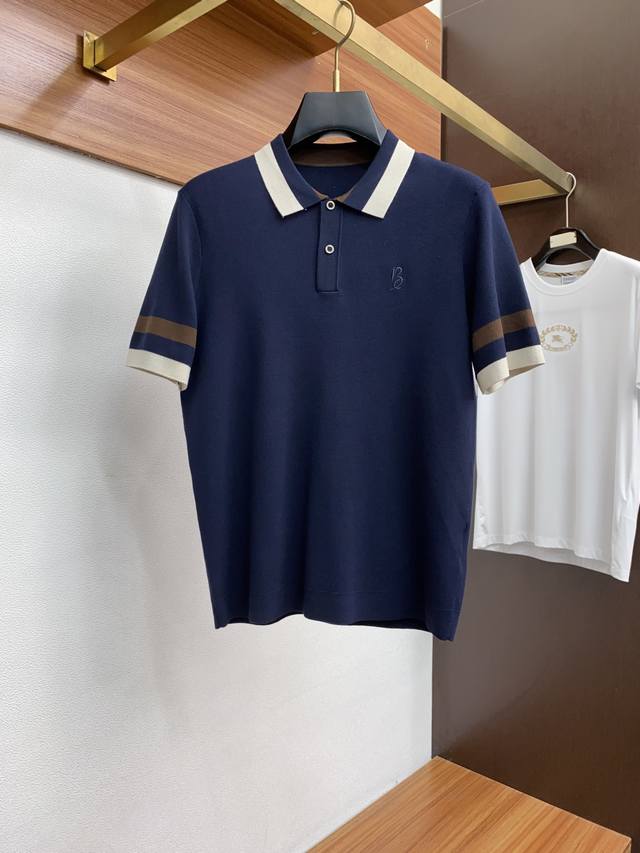 Bc Family Men's High-End, Simple, Round-Neck, Lapel, Thickened Knitted Short-Sle