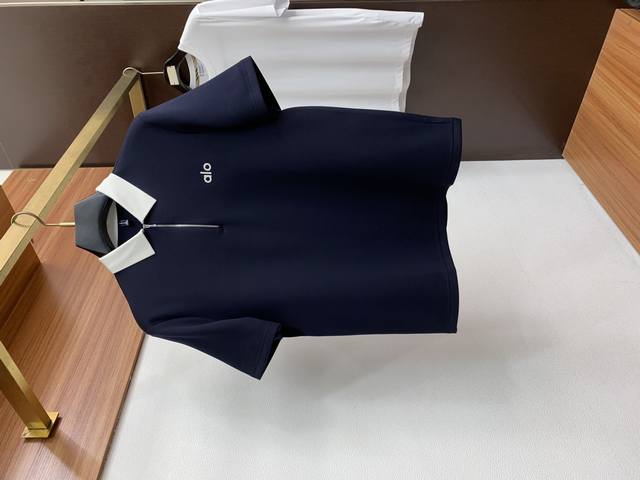 Alo family men's high-end, simple lapel, thickened air cotton short-sleeve shirt