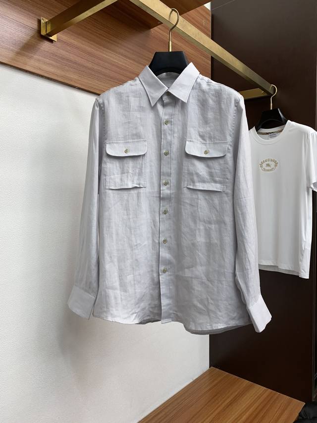 Brioni's latest workwear linen shirt features a long-sleeved Windsor collar des