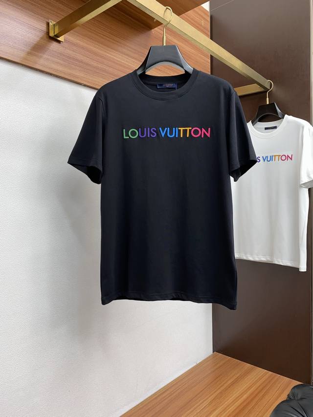 LV Louis Vuitton Ss New Craft Logo Pure Cotton Wide-Fit Round Neck Short-Sleeved