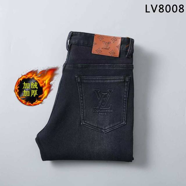 Thickened fleece jeans. Style: L8008Lv Sizes: 29-42 Composite fleece, keeps you