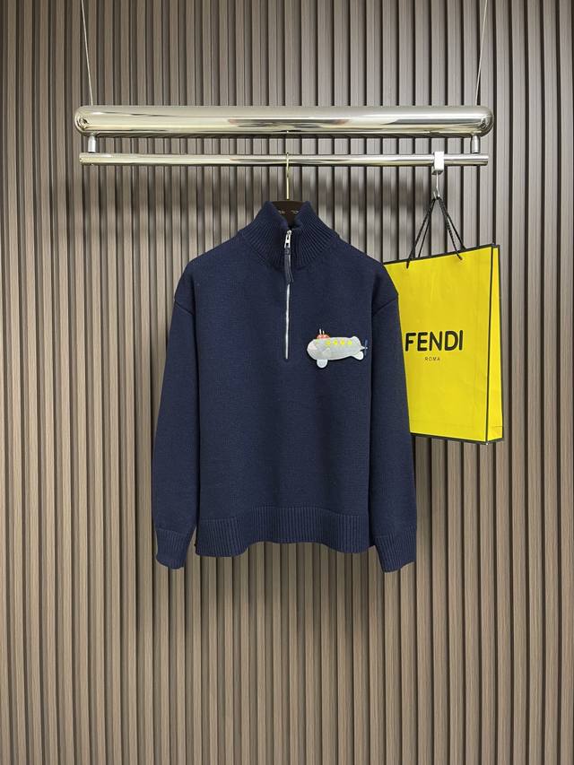 Loewe submarine embroidered half-zip sweater, made from 50% cashmere and 50% cot