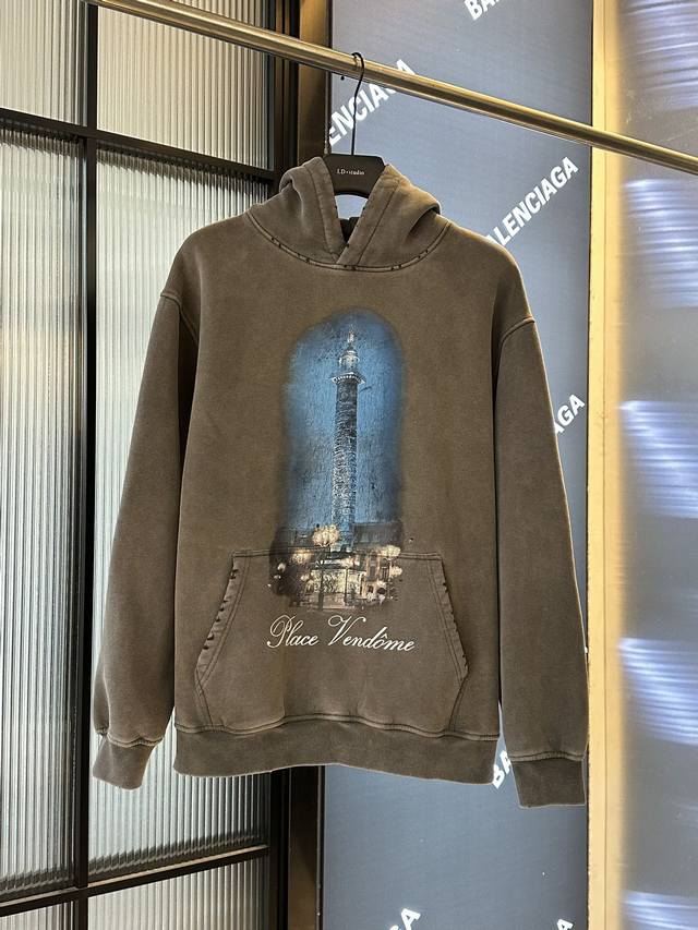 Balenciaga Paris Pearl Lighthouse Night View Lettering Hooded Sweatshirt featur