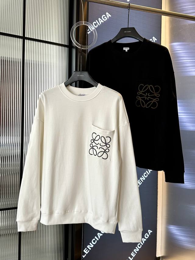 Loewe washed round neck sweatshirt with pocket letter logo embroideryOriginal fa