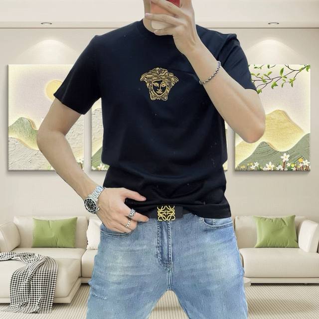 V*Rsace Versace 2025 Spring and Summer new original men's round neck short-sleev