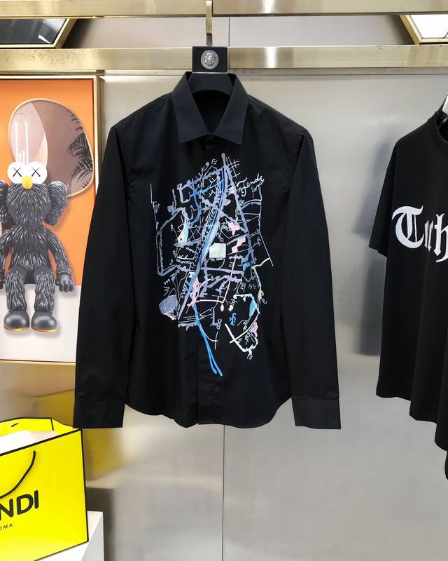 Fd New Fendi men's casual long-sleeved shirt, sold simultaneously on the officia