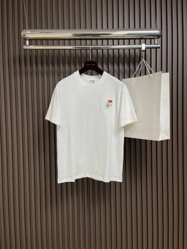 Loewe's new 2025Ss floral embroidered cotton short-sleeved T-shirt is made of im