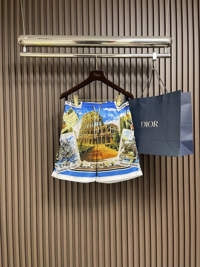 Dolcegabbana DG 2025Ss beach shorts with a castle illustration, new quick-dryin