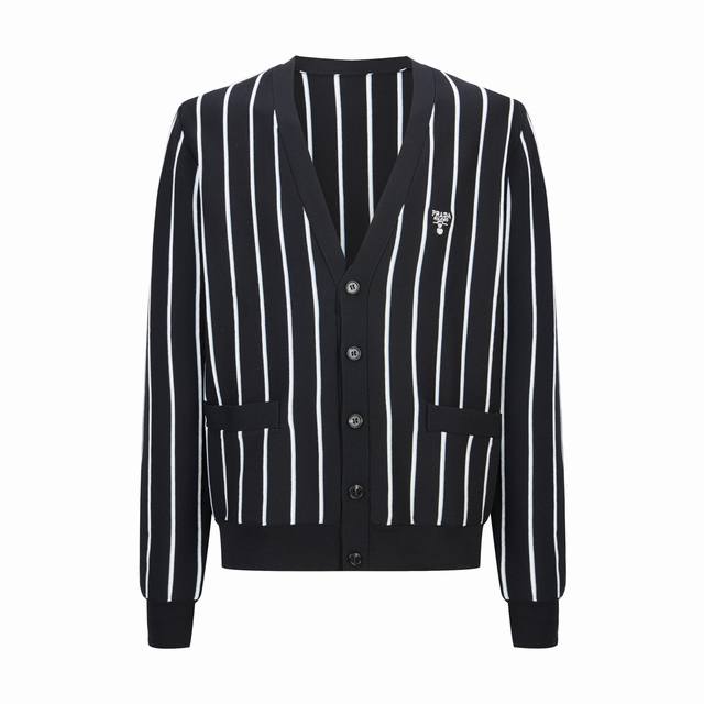 Original Development Premium Edition Prada Striped Jacquard Embroidered Cardiga