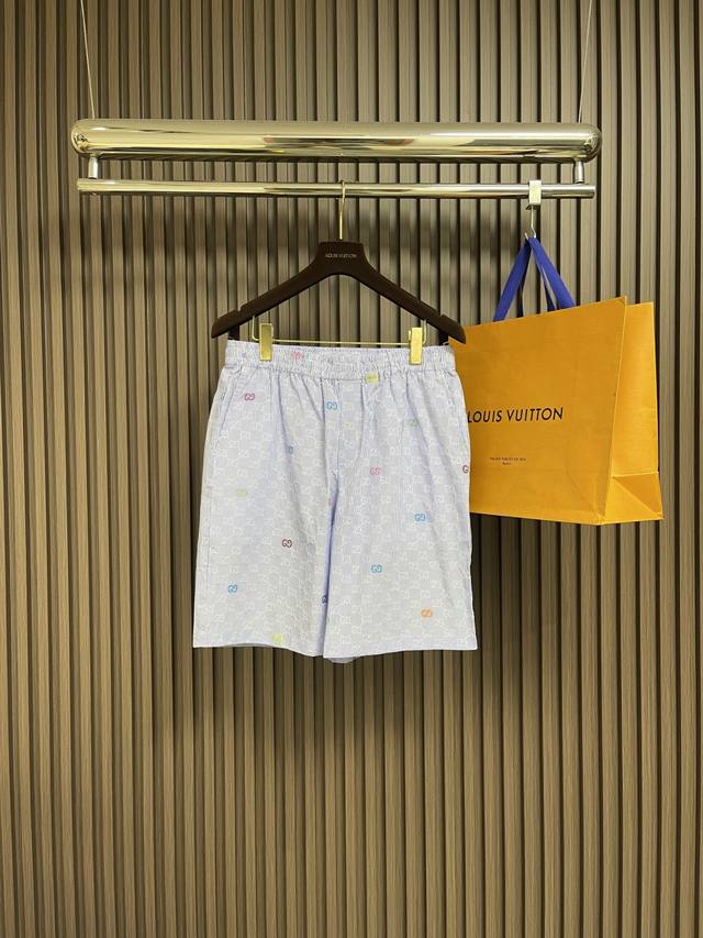 Top and Shorts Gucci 2025Ss new striped cotton bowling shirt, shorts and shorts