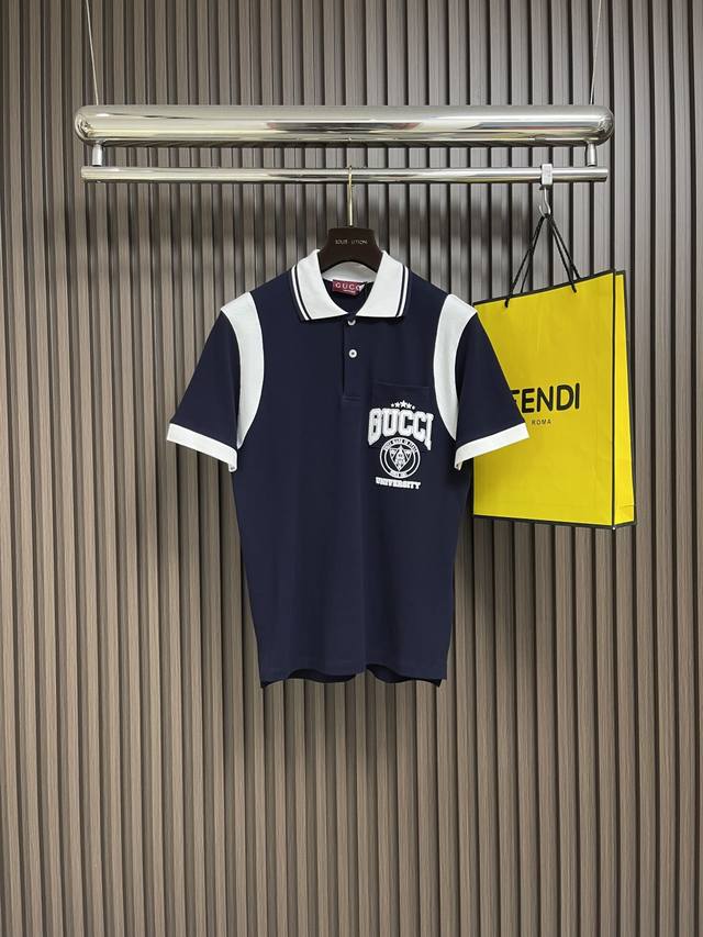 Gucci nautical collection preppy-style short-sleeved polo shirt with front logo